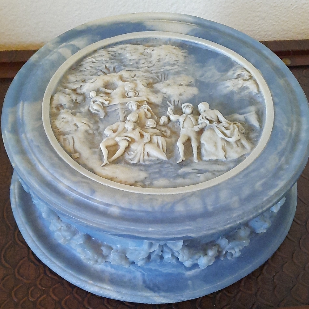 Vintage Genuine Incolay Blue and White Decorative Box